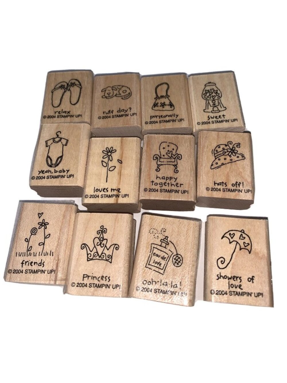 Stampin Up 2004 A Little Love Stamp Set 12 Stamps Wood Block
